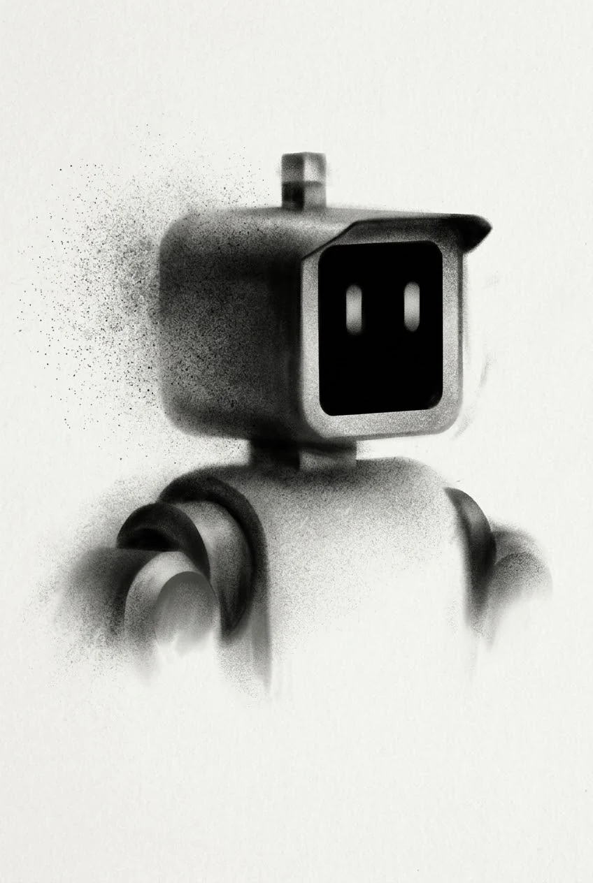 Charcoal drawing of the robot's head